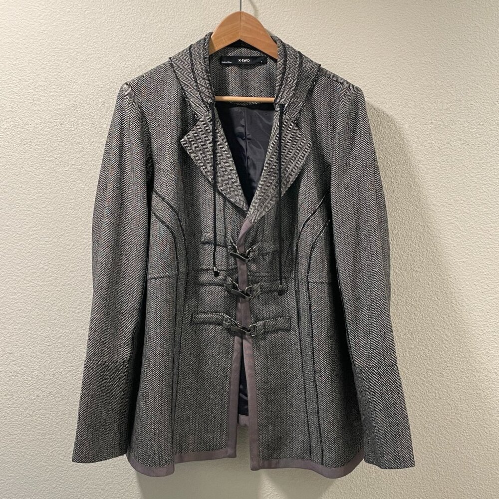 x-two (brand) Rare Find Herringbone Blazer Lined Boho, Black/White - 1X